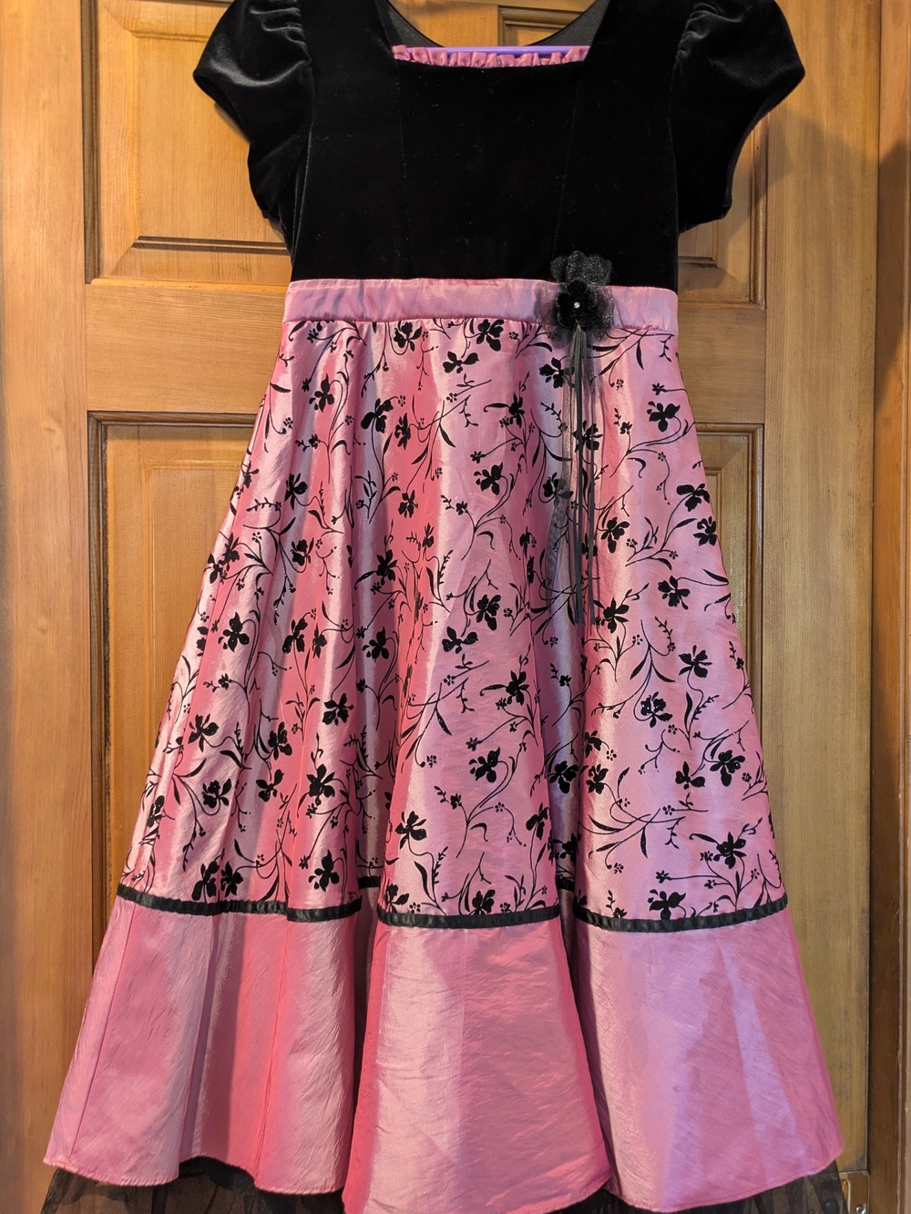 Jona Michelle Pink and Black Floral Twirly Dress
